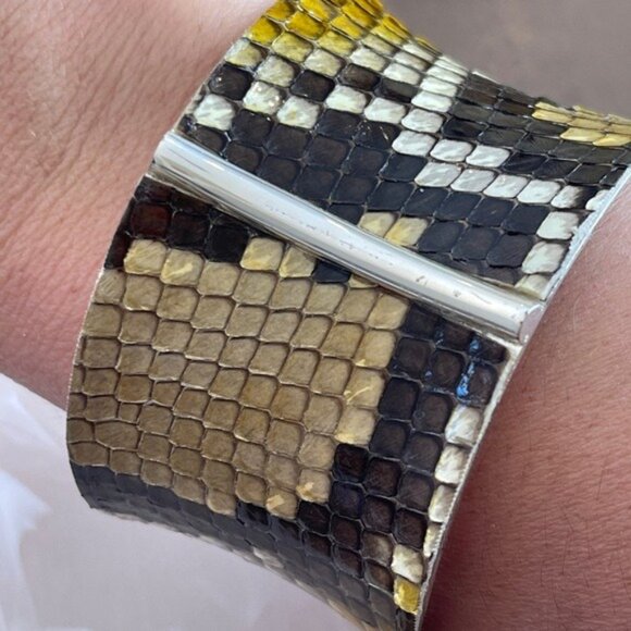 Rustic Cuff Snake Print Wide Silver Cuff Bracelet - Picture 1 of 15